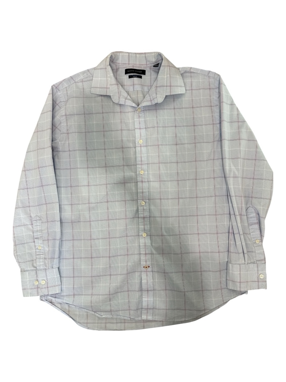 Tommy Hilfiger Light Blue Checked Dress Shirt Large 16 1/2 32-33